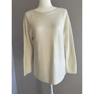 Talbots Lambswool Blend Sweater Boat Neck Ivory White Ribbed Knit Classic Large